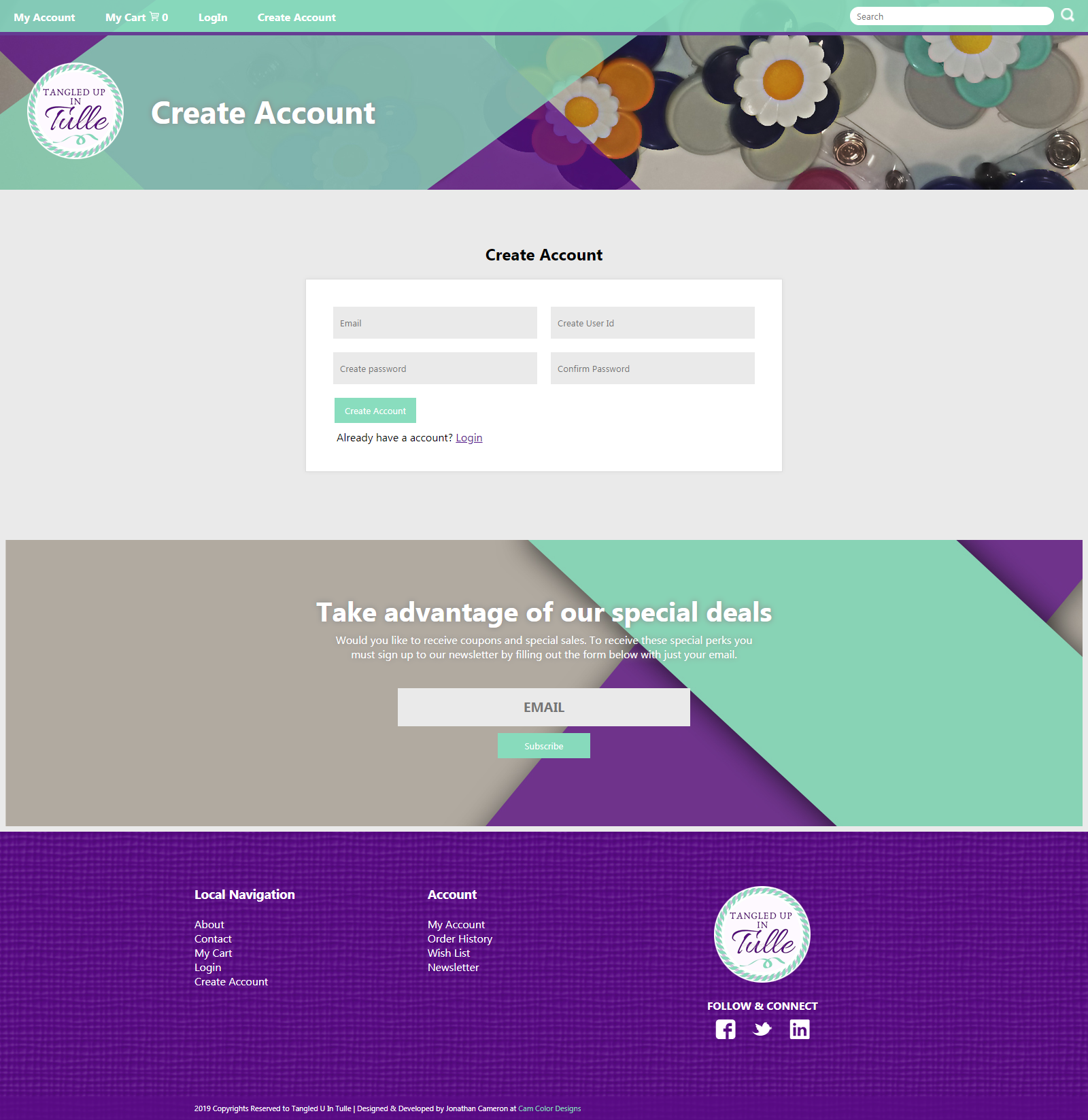 Image of Tulle create account page